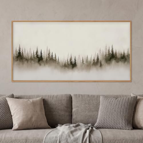 Aryroi Abstract Neutral Gray Forest Landscape Framed Canvas Wall Art Set, Watercolor Foggy Woodland Wall Decor, Modern Minimalist Misty Pine Tree Artwork for Living Room, Farmhouse, Office- 20"x40"x1 - color: Neutral Gray Misty Forest Wall Art, size: 40"L