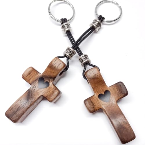 Wooden Cross Keychain Cross My Heart Encouragement Gift Walnut Wood
