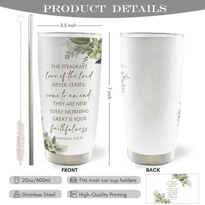 Christian 20oz Travel Coffee Mug Tumbler, Christian Gifts for Women Men, Religious Bible Verse Floral Botanical Stainless Steel Tumbler with Lid and Straw - color: thelord