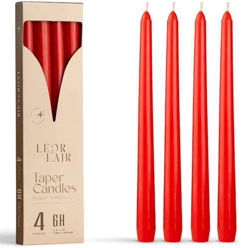 Leor & Lair Red Taper Candles, 4 Pack, 10" Unscented Red Candles - color: Red