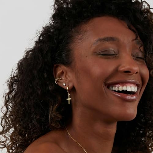 Earrings for Women 14K Gold Plated Huggie Hoop Dangle - color: 06. Cross
