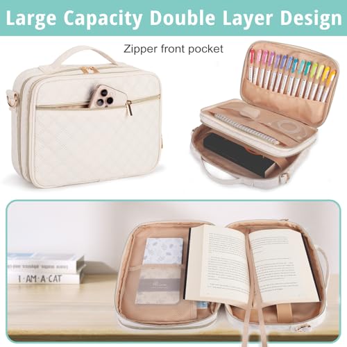 Large Bible Cover for Women,2 Compartments Bible Bag for Church - color: 2 Lays,Beige