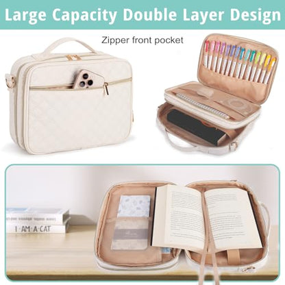 Large Bible Cover for Women,2 Compartments Bible Bag for Church - color: 2 Lays,Beige