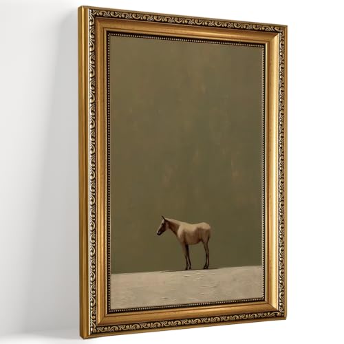 Vintage Horse Gold Framed Wall Art Minimal Sage Green Pictures Wall Decor - color: Cool Horse, size: 24"L x 16"W