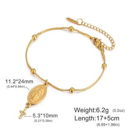 VASSAGO Virgin Mary Bracelet for Women Men Double-Sided Virgen de Guadalupe Rosary Bracelet Medal Handmade Braided Rope Catholic Christian Religious Jewelry Gift - color: Gold 10