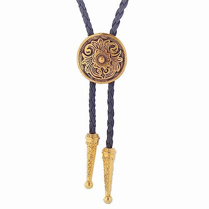 Western Cowboy Bolo tie for Men Women Gold Silver Death Skull Moth Cross Bolo Tie Christmas Deer Rooster Wolf Necktie Gift - color: 6# Gold Flower