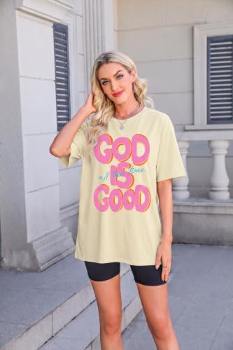 Christian Shirts for Women God is Good Shirt Oversized Jesus Faith Tshirt - color: Apricot, size: Medium