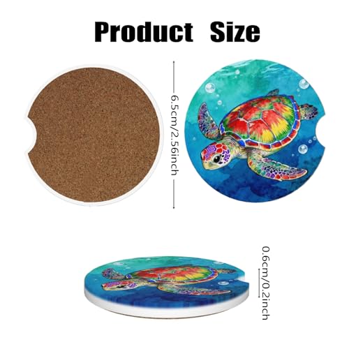 Ceramic Car Cup Coasters 2PCS - Colorful Sea Turtle - color: Colorful Sea Turtle