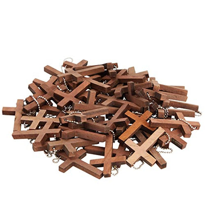 Bright Creations Mini Cross Keychain - 50-Pack, Dark Brown Wood, 1.2 x 1.7 In - Christian Keychain Set for DIY Craft & Necklace & Bracelet Accent