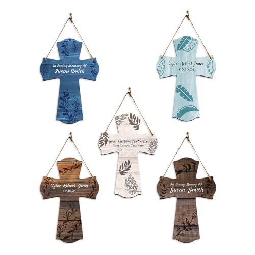Signs ByLITA Custom 11.5" x 8" Hanging Cross Sign | Rustic Twine | Personalizable Crucifix for Weddings Baptisms Birthdays and Worship