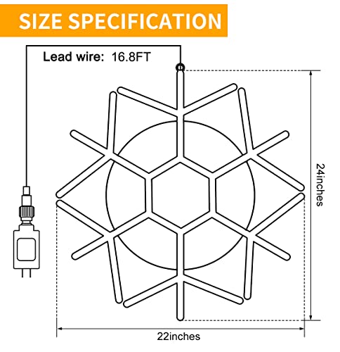 24" Christmas Big Snowflake Lights Outdoor Large Lighted Snowflake Plug in - color: Warm White-24"