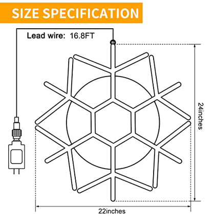 24" Christmas Big Snowflake Lights Outdoor Large Lighted Snowflake Plug in - color: Warm White-24"