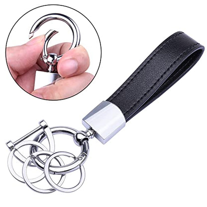 Wisdompro Genuine Leather Car Keychain, Universal Key Fob Keychain - color: Black (Silver Round Carabiner Clip)