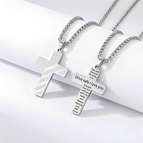 Cross Pendant for Car Rearview Mirror Hanging, Stainless Steel Cross with Drive Safe Message, Meaningful Car Charm Gift for Drivers and Loved Ones (Silver) - color: Silver