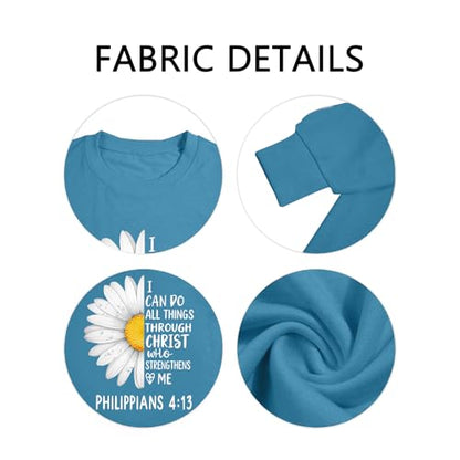 Christian Sweatshirts For Women Oversize Daisy Print Sweatshirts - color: Blue2, size: Small