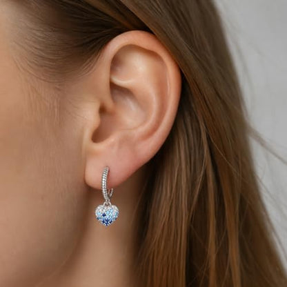 925 Sterling Silver Cute Animal Unique Huggie Hoop Earrings for Women - color: Blue Gradient Heart