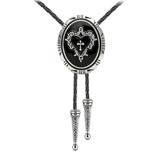 GelConnie Bolo Tie for Women Heart Cowboy Necktie Flower Gothic Mens Bolo Ties Bolero Necklace Red Western Ties for Men - color: Black Heart Tie Necklace