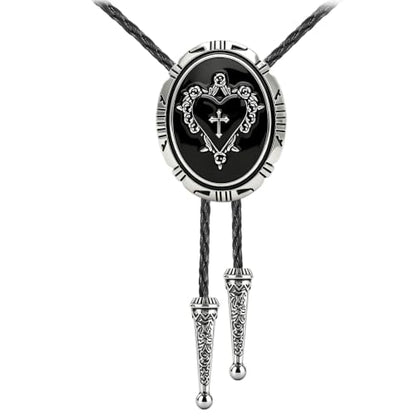 GelConnie Bolo Tie for Women Heart Cowboy Necktie Flower Gothic Mens Bolo Ties Bolero Necklace Red Western Ties for Men - color: Black Heart Tie Necklace