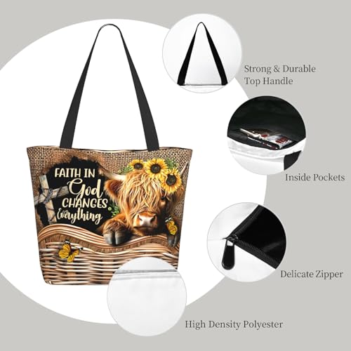 Bible Tote Bags for Women Christian Gifts Religious Church Shoulder Bag - color: Cow