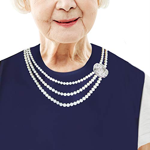 Adult Bibs for Women, Wipe ‘n Wear™ Clothing Protectors for Eating, Senior Adult Bib Crumb Catcher, Waterproof, Reusable, Washable (Pearl Necklace) - size: 1 Pack