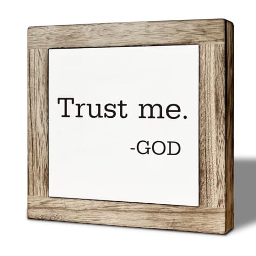 Christian Wooden Desk Decor Sign, Trust Me - God, Farmhouse Bible Verse Quote Tabletop Sign, Inspirational Religious Faith Decor for Home Office Living Room Bedroom 5.9x5.9 Inches - color: color14