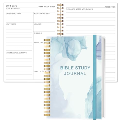 Heveboik Bible Study Journal – Church Notes Notebooks – Note Taking & Journaling Kit, 5.8" x 8.5", Watercolor Blue - color: Watercolor Blue