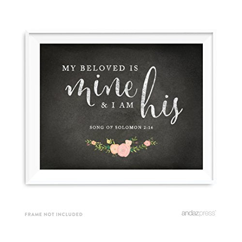 Andaz Press Biblical Wedding Love Quote Wall Art, Chalkboard Floral Roses Print Poster, 8.5x11-inch, My Beloved is Mine and I am His, Song of Solomon 2:16, Bible Scripture Verse, 1-Pack - color: Biblical My Beloved is Mine