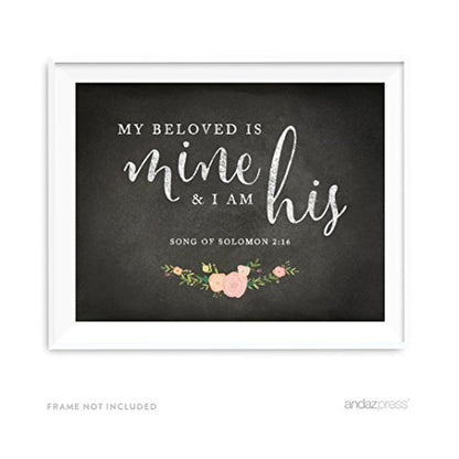 Andaz Press Biblical Wedding Love Quote Wall Art, Chalkboard Floral Roses Print Poster, 8.5x11-inch, My Beloved is Mine and I am His, Song of Solomon 2:16, Bible Scripture Verse, 1-Pack - color: Biblical My Beloved is Mine