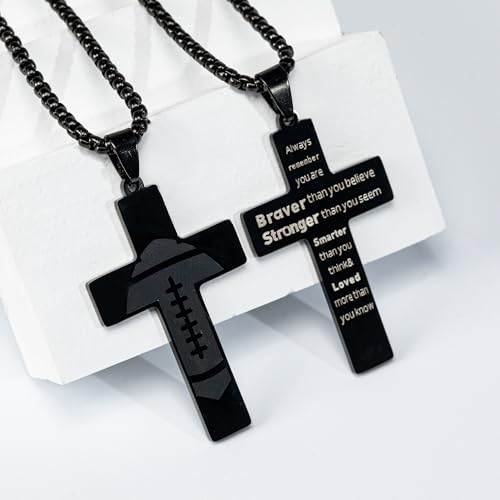 Football Cross Necklace, Black Cross Necklace for Dad Son Grandson - style: Always remember