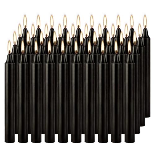 40-Pack of 4-Inch Black Taper Candles - Smokeless, Long-Burning (1.5 Hours Each) - Ideal for Dinners, Parties, Ceremonies, and Shabbat Observances - color: Black, size: 4Inch