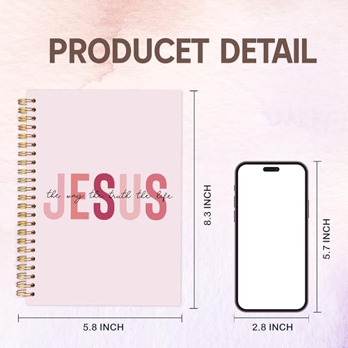 KAOWT Boho Christian Notebook Journal, Bible Notebooks for Note Taking, Christian Gifts for Women, Prayer Scripture Journal, Jesus the Way the Truth the Life Hardcover Spiral Notebook 5.5x8.3in Pink - color: notbook bible-jesus pink