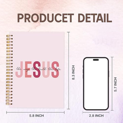 KAOWT Boho Christian Notebook Journal, Bible Notebooks for Note Taking, Christian Gifts for Women, Prayer Scripture Journal, Jesus the Way the Truth the Life Hardcover Spiral Notebook 5.5x8.3in Pink - color: notbook bible-jesus pink