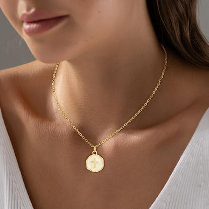 18K Gold Plated Cross Necklace for Women Trendy - color: 3-Enamel Cross
