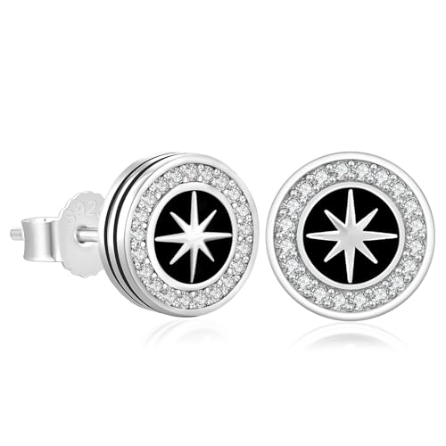 KRKC&CO Earrings for Men, Sterling Silver Earrings Studs, Hypoallergenic - color: Black J