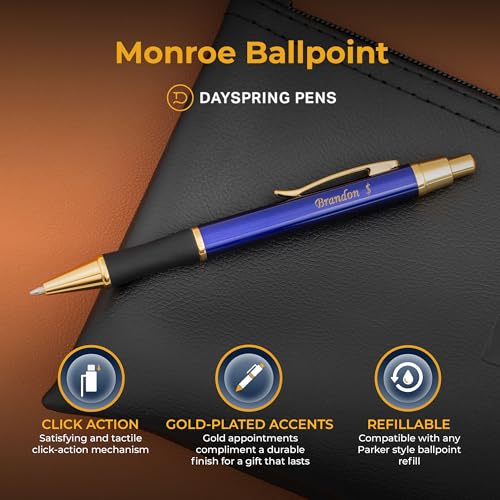 Dayspring Pens Monroe Personalized Ballpoint Pen in Blue Lacquer, Gold Trim - color: Blue, style: Customized