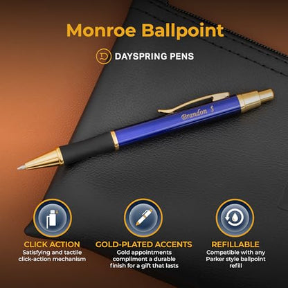 Dayspring Pens Monroe Personalized Ballpoint Pen in Blue Lacquer, Gold Trim - color: Blue, style: Customized
