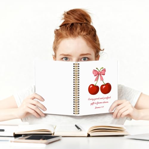 Every Good And Perfect Gift is From Above Spiral Notebook for Office, James 1:17 Bible Verse Journal, Cute Cherry Notebook, Christian Faith Gifts for Women Girls, Preppy Coquette School Supplies - style: Every Good