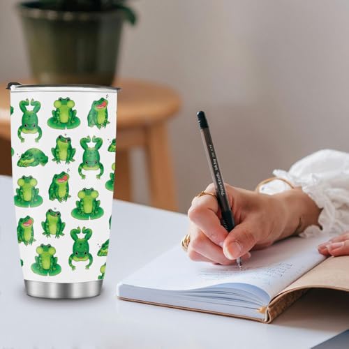 WIRESTER 20 OZ Stainless Steel Tumbler With Lid, Double Wall Vacuum Insulated Tumbler, Coffee Travel Mug Cup for Hot Cold Drinks - Green Frog Funny Playful Postures - color: Green Frog Funny Playful Postures