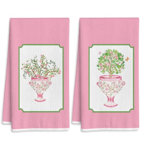 Pink Chinoiserie Kitchen Hand Towels 16x24 Inch Set of 2 - color: Pink Chinoiserie