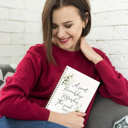 a Sweet Friendship Refreshes the Soul Christian Spiral Notebooks, Proverbs 27:9 Bible Journal, Gifts for Christian Women Friends, Religious Notebook for Note Taking, 5.5x8.3 Inch - color: white Bible Notebook-1