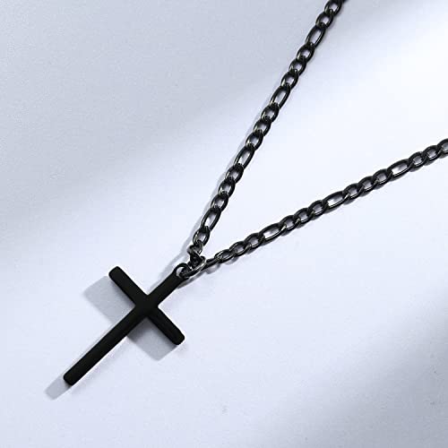 Joxevyia 14K Gold Filled Cross Necklace for Men Figaro Chain Stainless Steel Polished Cross Pendant Necklace Simple Baptism Faith Jewelry Gift - size: 22 inches, style: Big Black cross pendant(1.2"*0.7")