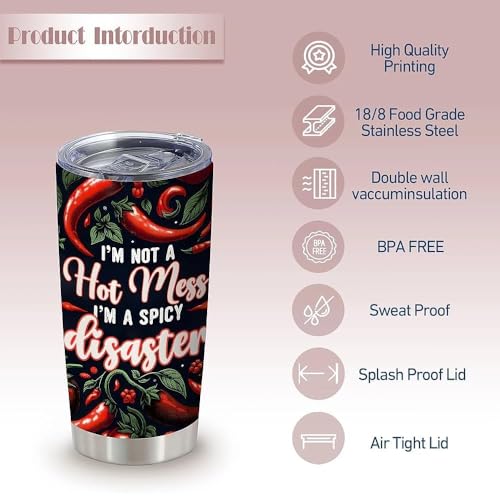 20oz I'm Not A Hot Mess I'm A Spicy Disaster Stainless Steel Mug with Lid - color: I'm Not A Hot Mess,I'm A Spicy Disaster