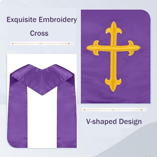 Clergy Stole & Choir Stole with Cross Embroidery 60'' (Pink) - color: Purple