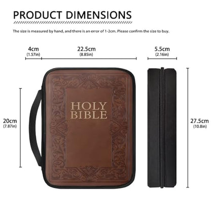 HOLY Bible Pattern Bible Cover for Men Women,Brown Carrying Book Case Church Bag with Handle - color: Holy Bible-brown