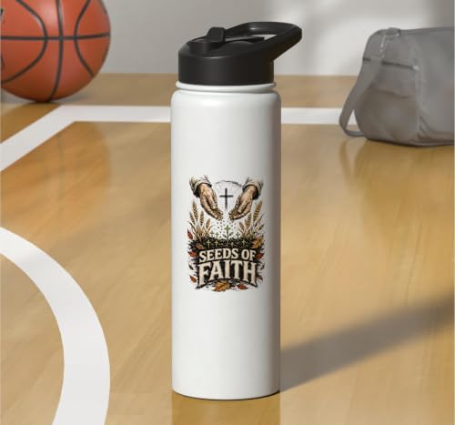 Seeds Of Faith Christian Wheat Cross Scripture Stainless Steel Insulated Water Bottle - color: White