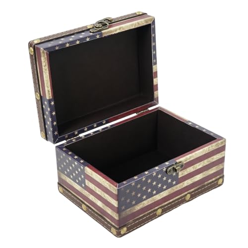 DreamsEden Small Wooden Keepsake Box, Decorative Boxes with Lids and Latch - color: Vintage American Flag