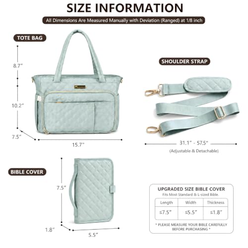 Large Bible Bag with Cover for Women, Quilted Church Tote, Sage Green