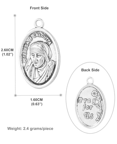 COTTVOTT Saint Therese of Lisieux/Saint Mother Teresa of Calcutta/Divine Mercy Jesus/Mater Dolorosa Patron Saint Medal Charm Pendant for DIY Rosary Necklace Bracelet Jewelry Making Part - color: 30pcs-Saint Teresa medal