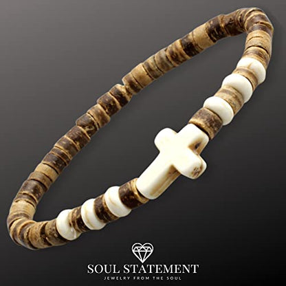 Wood Beaded Cross Bracelet for Men: Confirmation Gifts for Teens First Communion Religious Cross Statement - style: Surfer