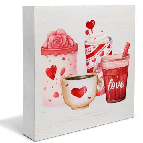 Valentines Decor, Valentines Day Decor Love Coffee Wood Block Sign - color: Love01